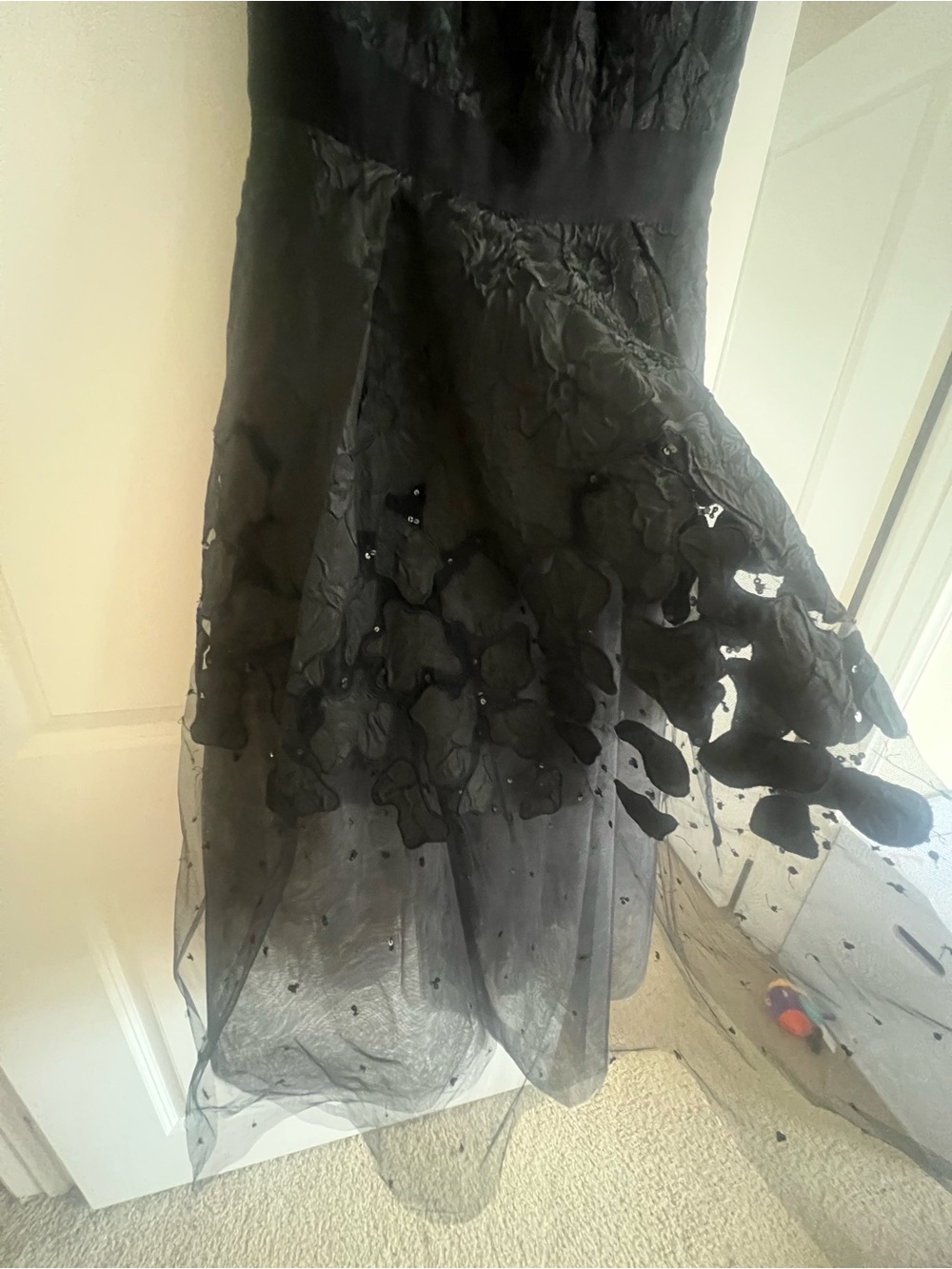 Sachin + Babi Black Floral Appliqué Midi Dress with Bead Accents